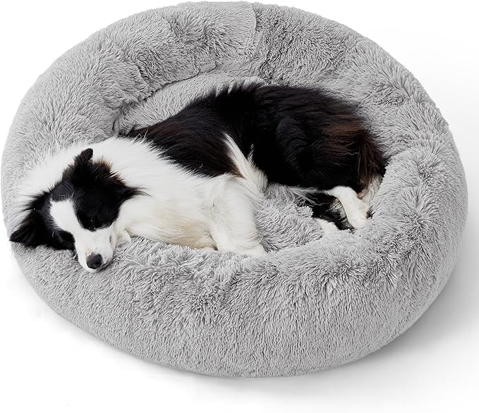 Bedsure Calming Dog Bed for Large Dogs - Donut Washable Large Pet Bed, 36 inches Anti-Slip Round