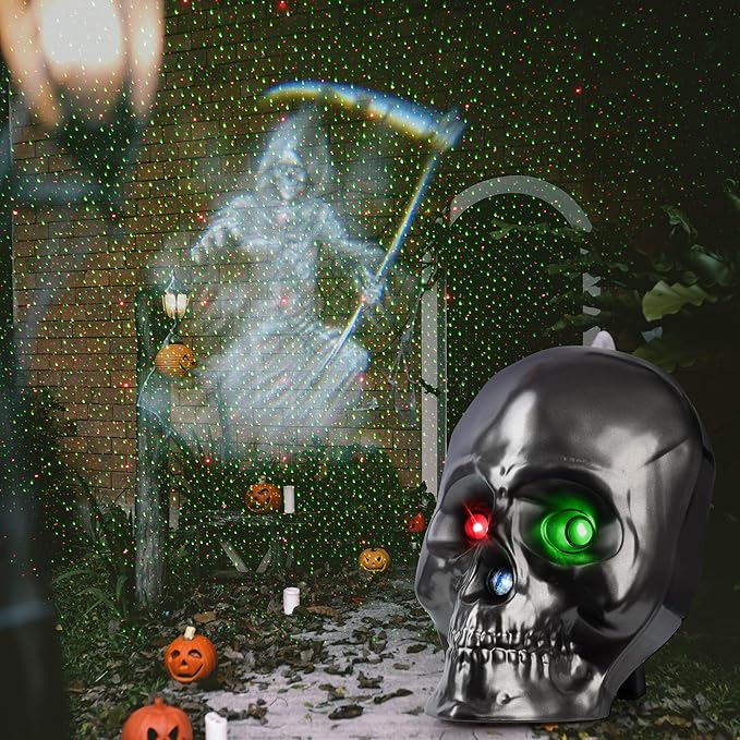 Halloween Projector Lights, Ghost Skeleton Halloween Laser Lights in Skull Shape, 5 Modes and