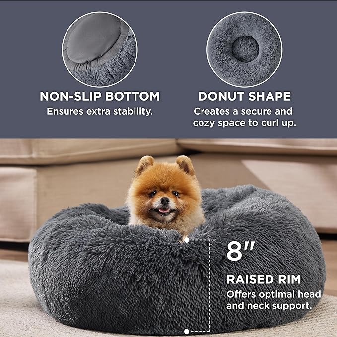 Bedsure Calming Dog Bed for Small Medium Dogs - Donut Washable Medium Pet Bed, 27 inches Anti-Slip