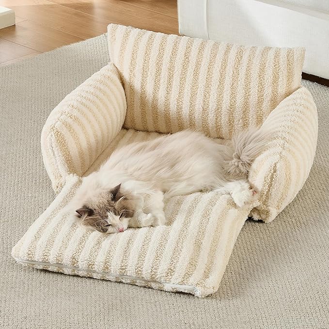 Hollypet Cat Bed Fluffy Plush Mutifuctional Double-Layer Soft Pet Couch Orthopedic Sofa Nest Beds