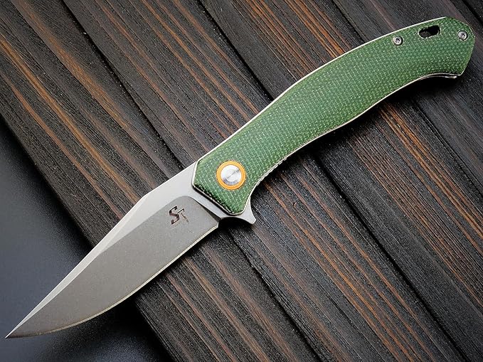 Sitivien ST112 Folding Knife, D2 Blade and Micarta Handle EDC Tool Knife with Pocket Clip for