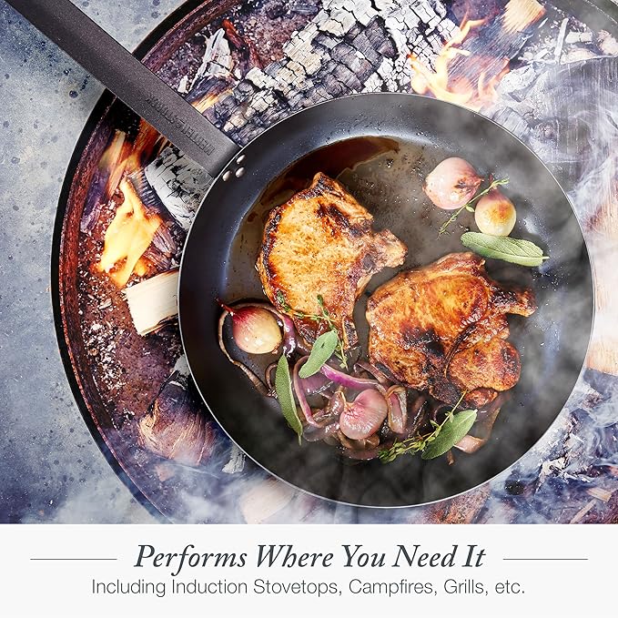 Merten & Storck Pre-Seasoned Carbon Steel 12” Frying Pan Skillet, Use on Induction, Stove and