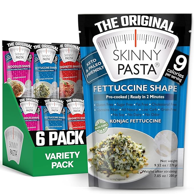 SKINNY PASTA Variety Pack - Healthy Konjac Shirataki Noodles, Low Carb Keto Pasta, Gluten Free, 6
