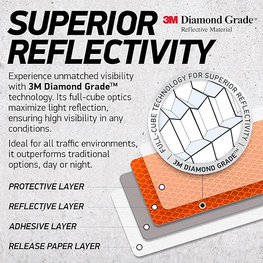 Reflective Safety Tape Stickers | 3M Diamond Grade | Orange | 1.2″ x 3.15″ | 20-Pack | Safety