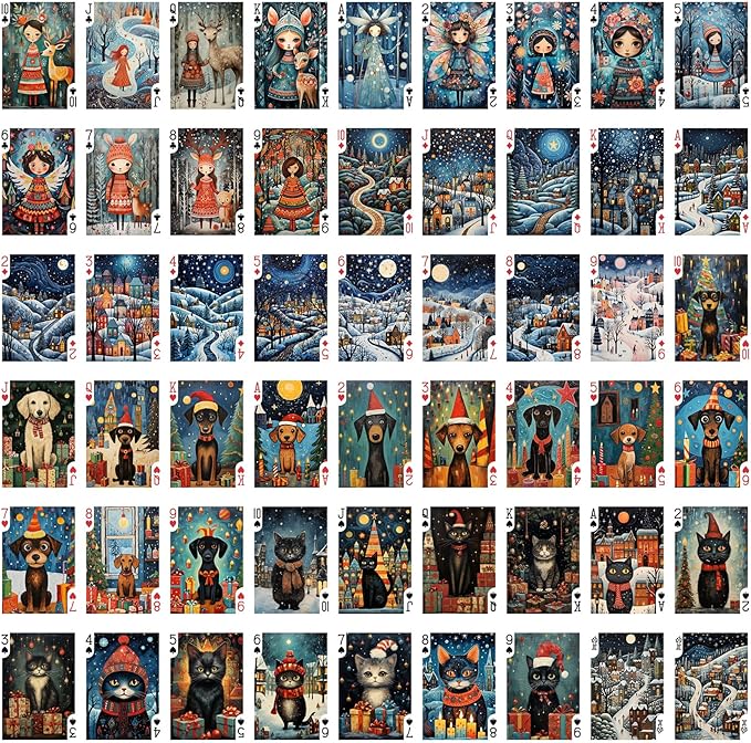 Fairytale Christmas Playing Cards (Poker Deck 54 Cards All Different) Naïve Art Adorable Christmas