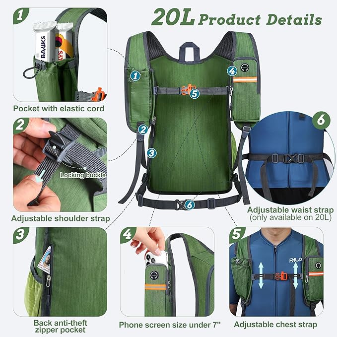 20L Small Hiking Backpack for Men Women Foldable Packable Back Pack Ultralight Hiking Daypack for