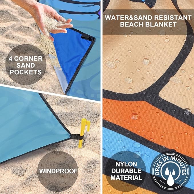 Beach Blanket Waterproof Sandproof Beach Mat 79" X 83"/10'x9'for 2-8 Adults Quick Drying Outdoor