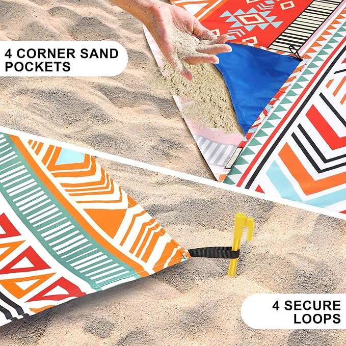 Beach Blanket Waterproof Sandproof Beach Mat 79" X 83"/10'x9'for 2-8 Adults Quick Drying Outdoor