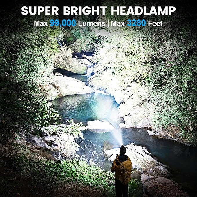 Headlamp Rechargeable 99,000LM Super Bright, 2pack LED Head Lamp with 3 Modes, 90°Adjustable Head