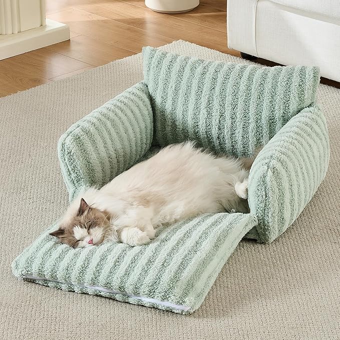 Hollypet Cat Bed Fluffy Plush Mutifuctional Double-Layer Soft Pet Couch Orthopedic Sofa Nest Beds