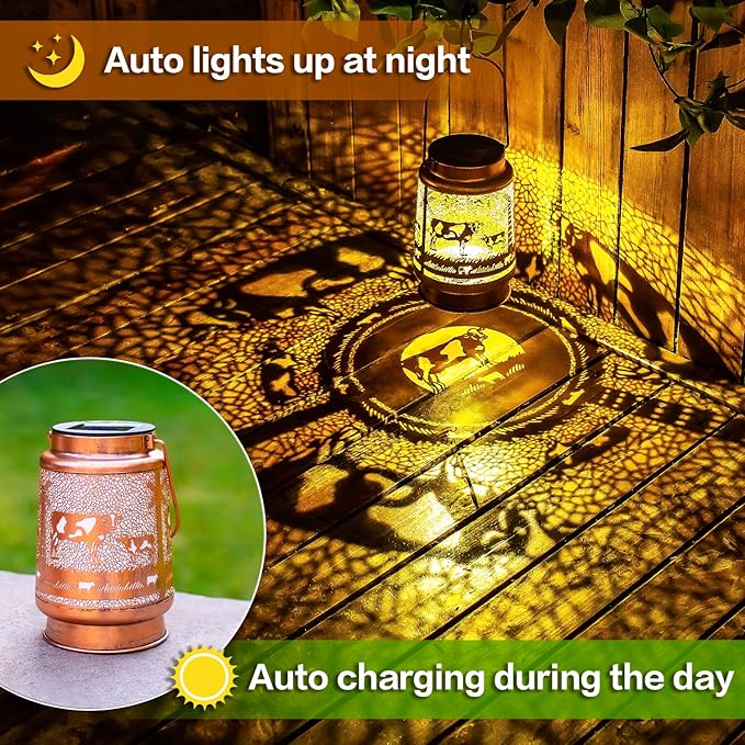 Cow Solar Lanterns Outdoor Waterproof Hanging Solar Lights Cow Gifts for Women Men Metal Decorative