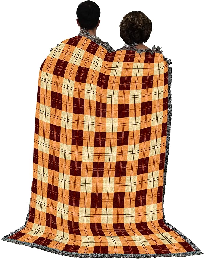 Pure Country Weavers Plaid Blanket Mango Orange Yellow - Patterns Gift Tapestry Throw Woven from
