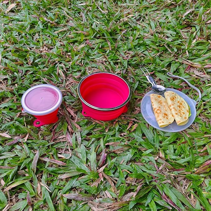Mess Kit for Camping Silicone Collapsible Bowl Collapsible Cup and Stainless Steel Spoon for