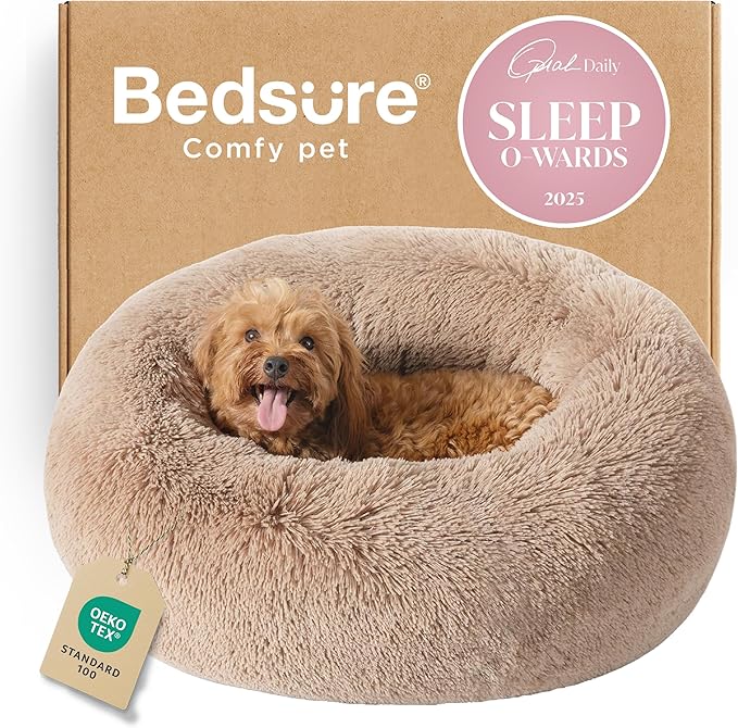 Bedsure Calming Dog Bed for Small Medium Dogs - Donut Washable Medium Puppy Bed, 27 inches