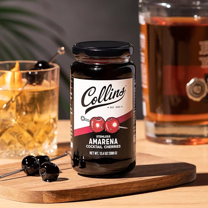 Collins Amarena Cherries in Syrup | Premium Garnish for Cocktails, Martinis, Old Fashioned