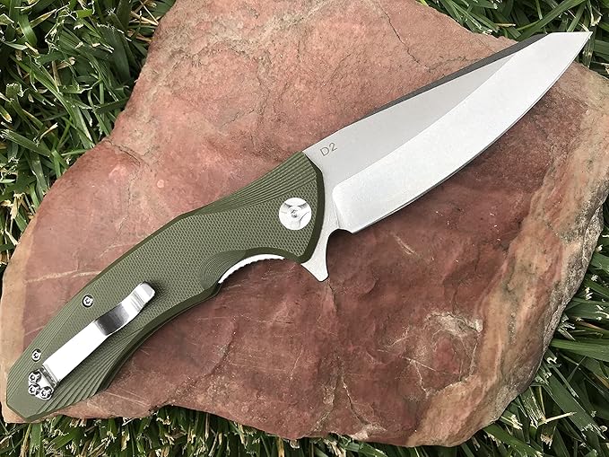 TACTICAL GEARZ Pocket Knife for EDC, G10 Handle, D2 Steel Stonewashed Blade, Includes Sheath (Zeta