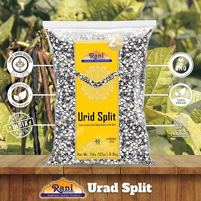 Rani Urid/Urad Split Chilka (Split Matpe Beans with Skin) Indian Lentils 32oz (2lbs) 908g ~ All