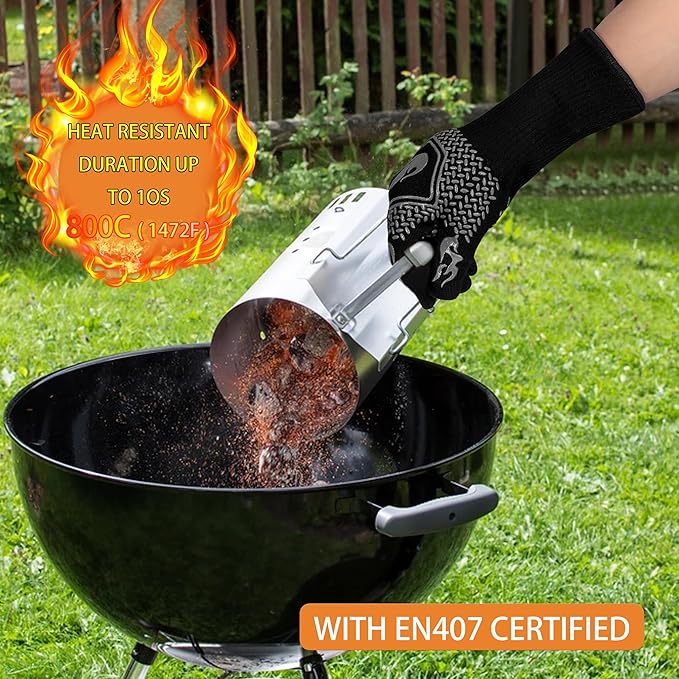 BBQ Fireproof Gloves, Grill Cut-Resistant Gloves 1472°F Heat Resistant Gloves, Non-Slip Silicone