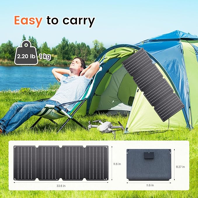 36W Portable Solar Panel - Foldable Solar Charger with Dual USB-A/USB-C for Phone Laptop Camping