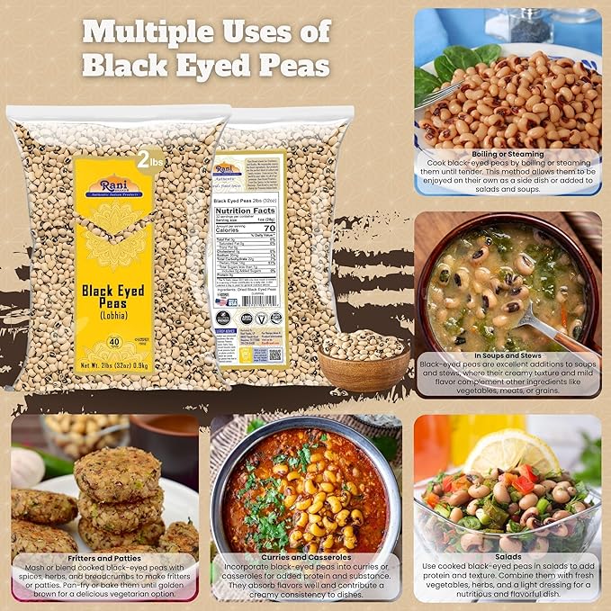 Rani Black Eyed Peas, Dried Cowpeas (Lobhia) 32oz (2lbs) 908g ~ All Natural | Vegan | Kosher |
