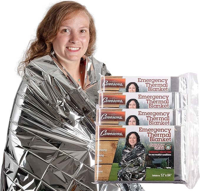 Emergency Mylar Blanket 4 Pack- 7' x 4' 1/3" Thermal Weatherproof Survival Gear- Durable Tearproof