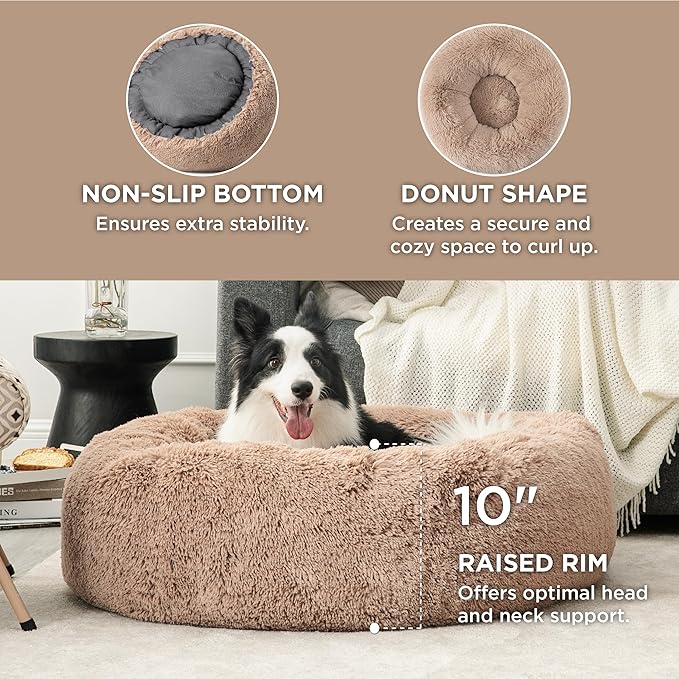 Bedsure Calming Dog Beds Large Sized Dog - Donut Washable Large Pet Bed, 36 inches Anti-Slip Round