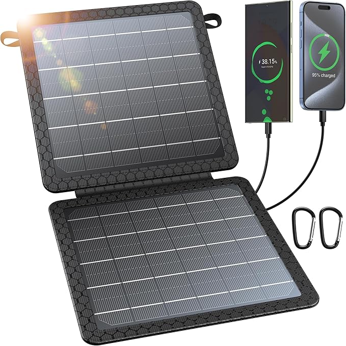 BLAVOR 10W Portable Solar Charger(5V/2A Max), Small Foldable Solar Panel with USB-C USB-A Outputs