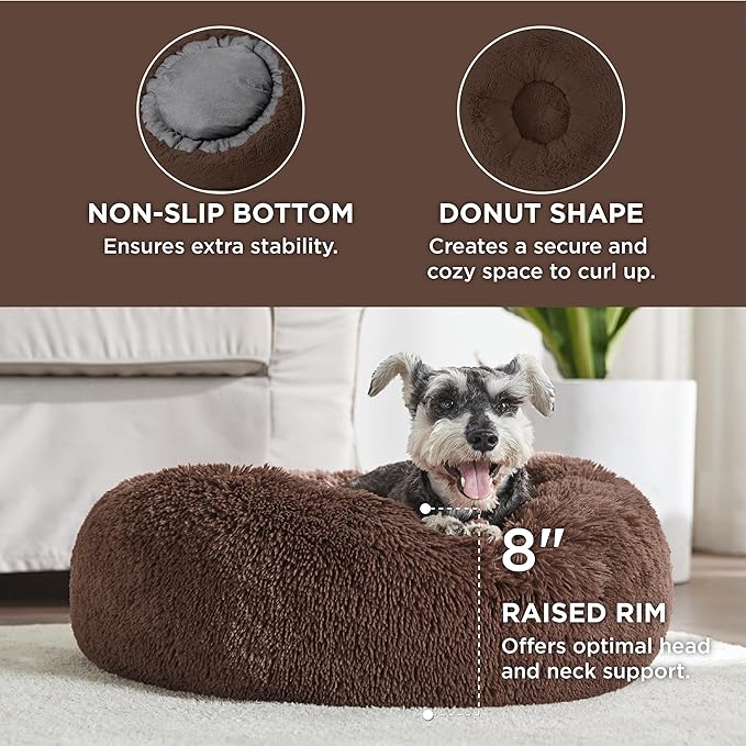 Bedsure Calming Dog Bed for Small Dogs - Donut Washable Small Pet Bed, 23 inches Anti-Slip Round