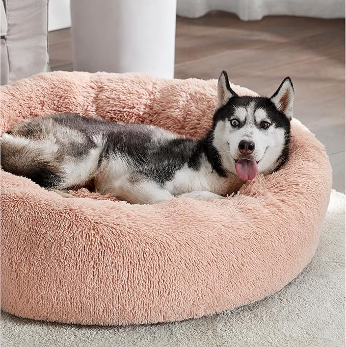 Bedsure Calming Dog Bed for Large Dogs - Donut Washable Large Pet Bed, 36 inches Anti-Slip Round