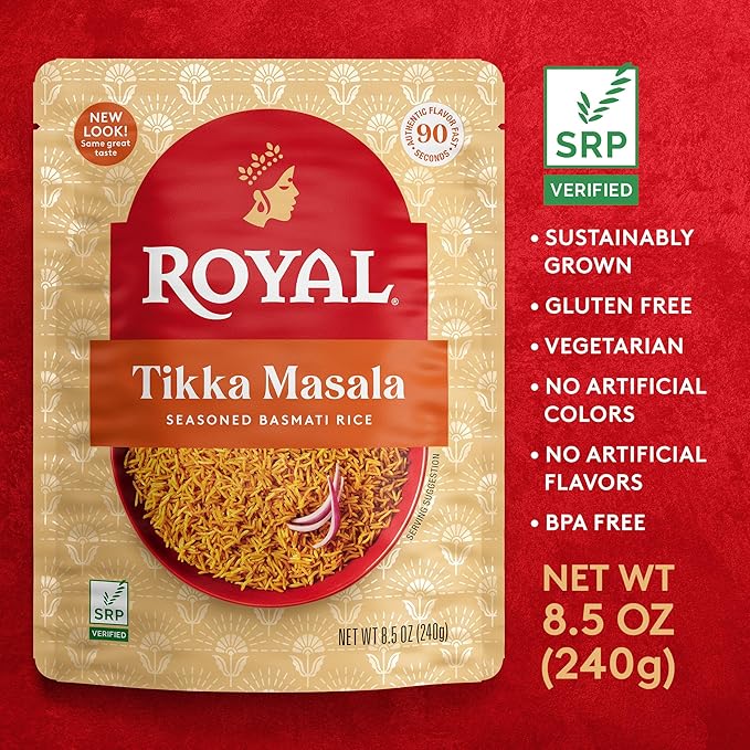 Royal Ready-to-Heat Tikka Masala Seasoned Basmati Rice (8.5oz, Pack of 6)