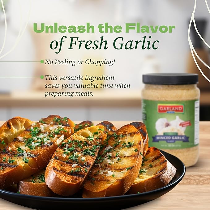 Garland Food Minced Garlic in Water 32 oz ??Made in the USA - Minced Garlic in Jar for Fresh
