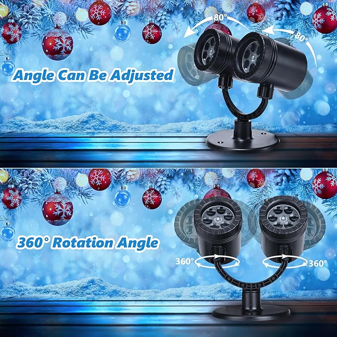Toodour Snowflake Christmas Projector Lights Outdoor, Double Head Dynamic Snowflake Projector