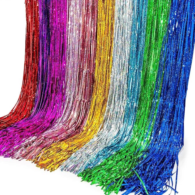 BRAVESHINE 1 Purple 1 Pink Streamers Party Photo Backdrop - 3.2 ft x 8.2 ft Metallic Tinsel Foil