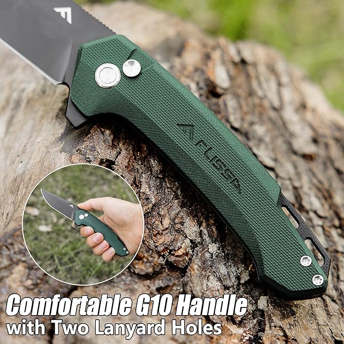 FLISSA Pocket Folding Knife, 3.2??D2 Blade G10 Handle EDC Knife with Button Lock and Pocket Clip
