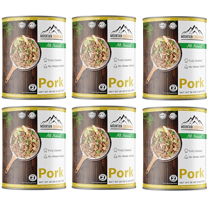 MOUNTAIN ESSENTIALS Canned Pork 28 Oz – Fully Cooked, Ready to Eat – Pantry Staple Canned Meat for