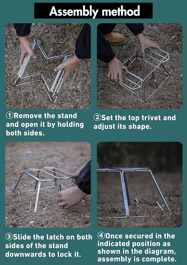 CAMPINGMOON Collapsable Cooking Stand Trivat Stainless Steel for Campfire Open Fire Camping Outdoor