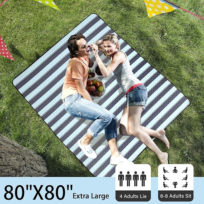 HX&OD Extra Large Picnic Outdoor Blanket, 80”x80” Waterproof Picnic Mat Foldable Camping Blanket