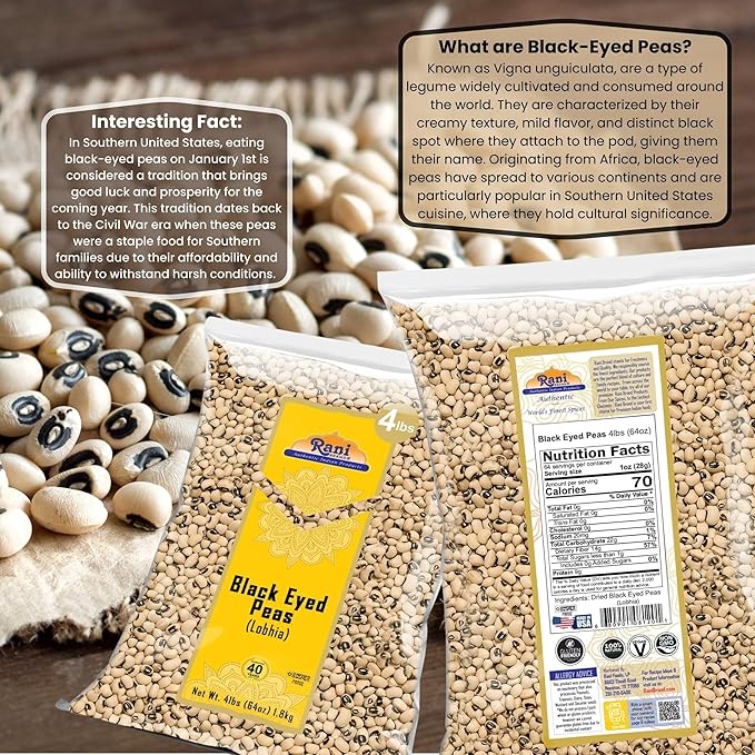 Rani Black Eyed Peas, Dried Cowpeas (Lobhia) 64oz (4lbs) 1.81kg Bulk ~ All Natural | Vegan | Kosher