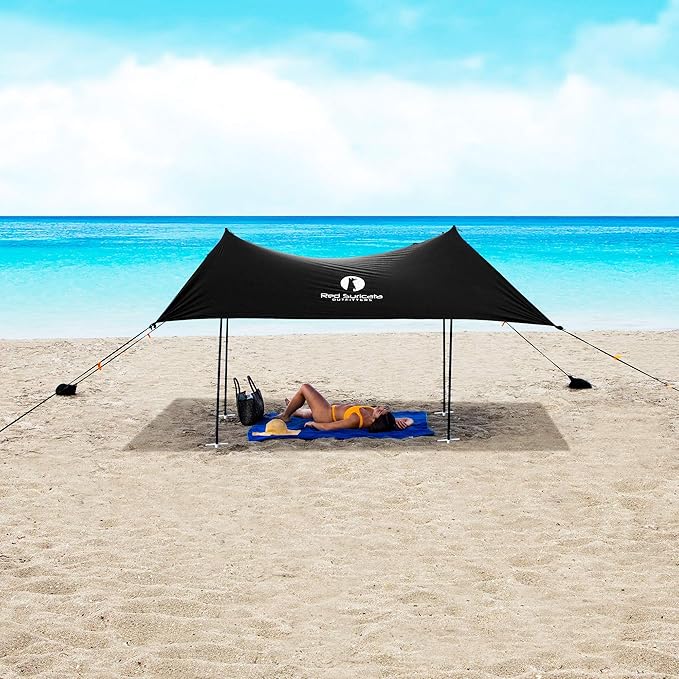 Red Suricata Family Beach Tent & Canopy, UPF50 Sun Shade, 4 Aluminum Poles, Sand Shovel, Large