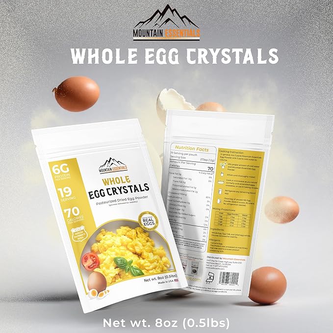 MOUNTAIN ESSENTIALS Whole Egg Crystals Pasteurized Dried Egg Powder 8 Oz Pure Natural Nutrient-Rich