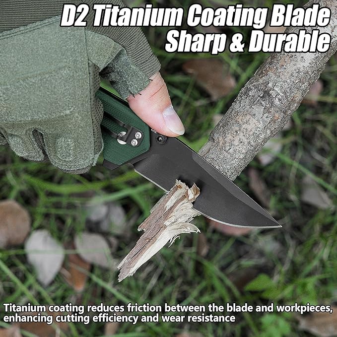 FLISSA Pocket Folding Knife, 3.2??D2 Blade G10 Handle EDC Knife with Pocket Clip Liner Lock for