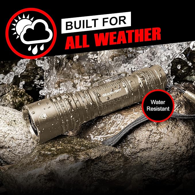 GearLight TAC LED Flashlight Pack - 2 Super Bright, Compact Tactical Flashlights with High Lumens