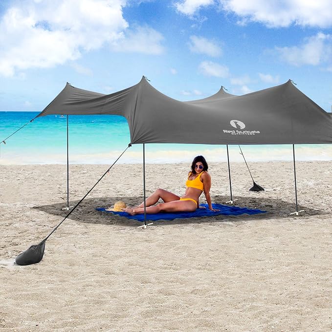 Red Suricata Family Beach Tent & Beach Canopy, UPF50 Sun Beach Shade, Sunshade with 4 Aluminum