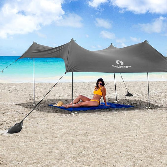 Red Suricata Family Beach Tent & Beach Canopy, UPF50 Sun Beach Shade, Sunshade with 4 Aluminum