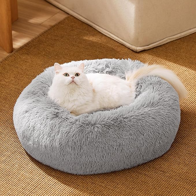 Bedsure Calming Cat Beds for Indoor Cats - Small Cat Bed Washable 20 inches, Anti-Slip Round Fluffy