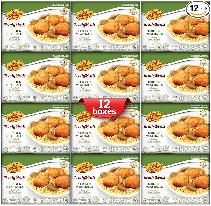 KJ Poultry Kosher Ready Meals - Chicken Meat Balls & Mushrooms, MRE Meat Meals Ready to Eat, Halal