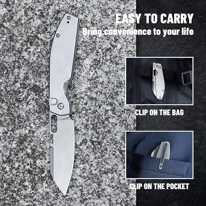 CJRB Pocket EDC Knife Ekko(J1929) Button Lock Small Folding Knife AR-RPM9 Steel Blade and Silver