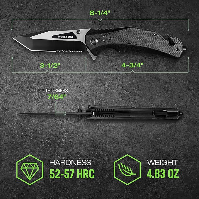 MOSSY OAK Folding Pocket Knife with Aluminium Alloy & G10 Handle, 4.75" Tactical Knife with