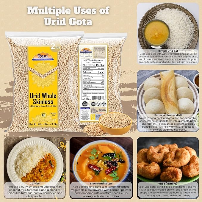Rani Urid/Urad Gota White (Matpe Beans Skinless) Indian Lentils 32oz (2lbs) 908g ~ All Natural |