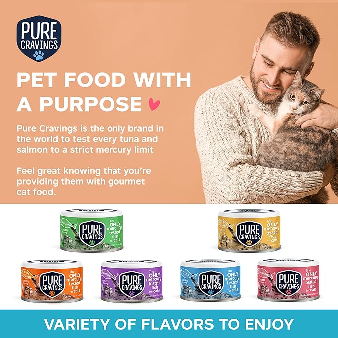 Pure Cravings Wet Cat Food Canned Mackerel Cutlets in Gravy, Every Catch is Mercury Tested, Moist